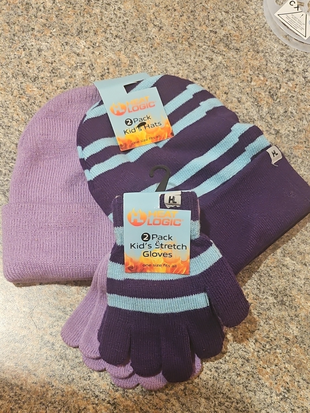 Kids Purple & Light Blue Beanie, Hat & Glove Set